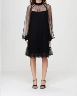 Point d'Esprit Tüllkleid Schwarz