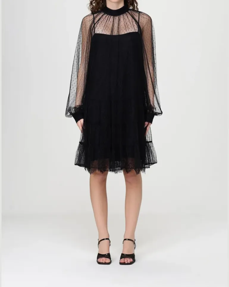 Point d'Esprit Tüllkleid Schwarz