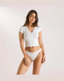 Pointelle Pyjama-Oberteil - Crèmefarben Cream