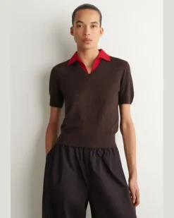 Poloshirt Aus Merinowolle In Lagen-Optik Braun
