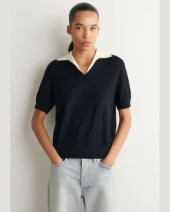 Poloshirt Aus Merinowolle In Lagen-Optik Blau