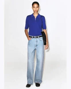 Poloshirt Aus Merinowolle Mit Reissverschluss Blau