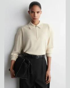 Poloshirt Aus Merinowoll-Yak-Mix Weiß