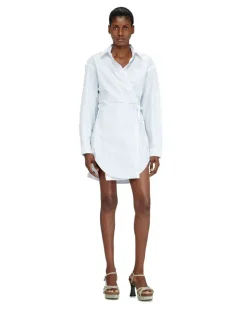 Popeline-Wickel-Minikleid mit Nadelstreifen - Kleider - Damen - Blau