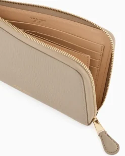 Portemonnaie mit Rundum-Reißverschluss, gefertigt aus genarbtem Leder Beige