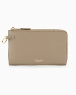 Portemonnaie mit Rundum-Reißverschluss, gefertigt aus genarbtem Leder Beige