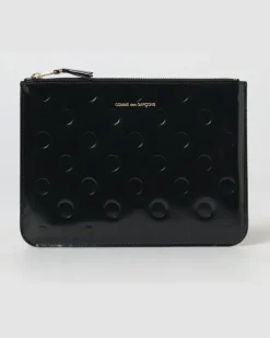 Pouch aus gebürstetem Leder mit geprägten Punkten Schwarz