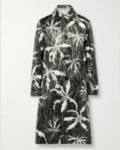 Printed Coated-Shell Trench Coat Black