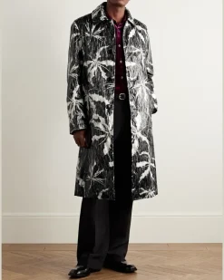 Printed Coated-Shell Trench Coat Black
