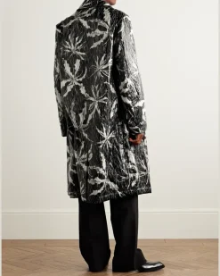 Printed Coated-Shell Trench Coat Black