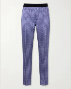Printed Silk-Blend Satin Pyjama Trousers Purple
