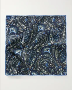 Printed Silk-Satin Pocket Square Blue