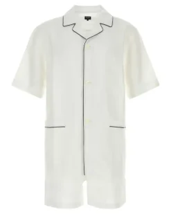 Pyjama aus Leinen mit Paspeln - Weiß