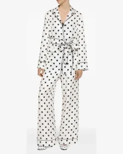 Pyjama-Hose aus Seide mit Polka Dots - Weiß