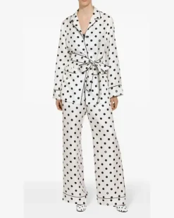 Pyjama-Hose aus Seide mit Polka Dots - Weiß