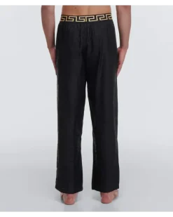 Pyjama-Hose Barocco aus Seiden-Twill Schwarz