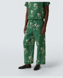 Pyjamahose Football Silhouette aus Leinen GrüN