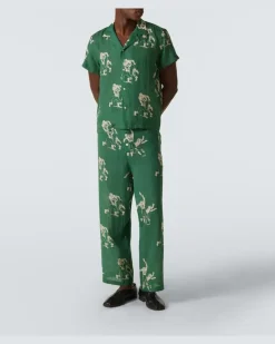 Pyjamahose Football Silhouette aus Leinen GrüN