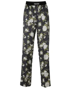 Pyjama-Hose mit Blumen-Print - Schwarz