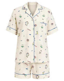 Pyjama mit grafischem Print - Nude