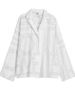 Pyjama-Oberteil aus Mischbaumwolle mit Monogramm White