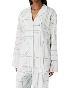 Pyjama-Oberteil aus Mischbaumwolle mit Monogramm White