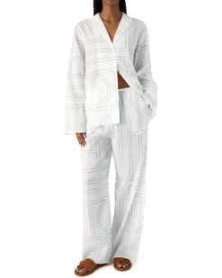 Pyjama-Oberteil aus Mischbaumwolle mit Monogramm White
