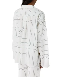Pyjama-Oberteil aus Mischbaumwolle mit Monogramm White