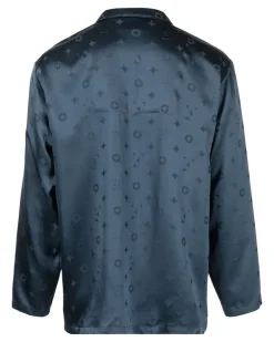 Pyjama-Oberteil aus Seiden-Jacquard - Blau