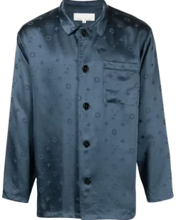 Pyjama-Oberteil aus Seiden-Jacquard - Blau