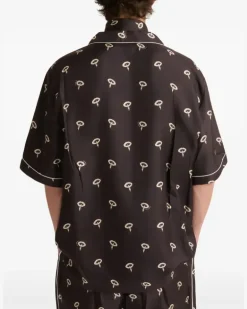 Pyjama-Oberteil aus Seidentwill mit Blumenprint - Braun
