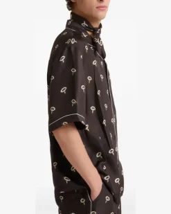 Pyjama-Oberteil aus Seidentwill mit Blumenprint - Braun