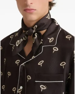 Pyjama-Oberteil aus Seidentwill mit Blumenprint - Braun