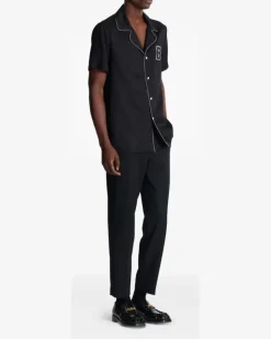 Pyjama-Oberteil im College-Look - Schwarz