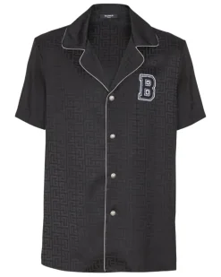 Pyjama-Oberteil im College-Look - Schwarz