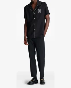 Pyjama-Oberteil im College-Look - Schwarz