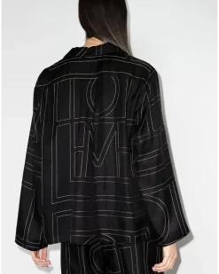 Pyjama-Oberteil mit Monogramm - Schwarz