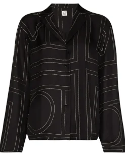 Pyjama-Oberteil mit Monogramm - Schwarz