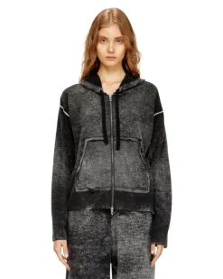 Rückwärts bedruckte Kapuzenstrickjacke aus Wolle - Strickwaren - Damen - Bunt