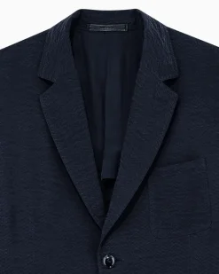 Regular Fit Blazer mit Reverskragen und Fischgratmuster Blau