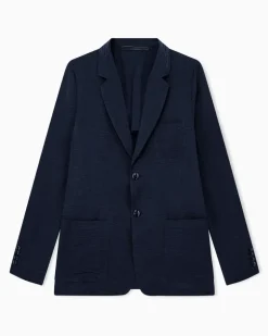 Regular Fit Blazer mit Reverskragen und Fischgratmuster Blau