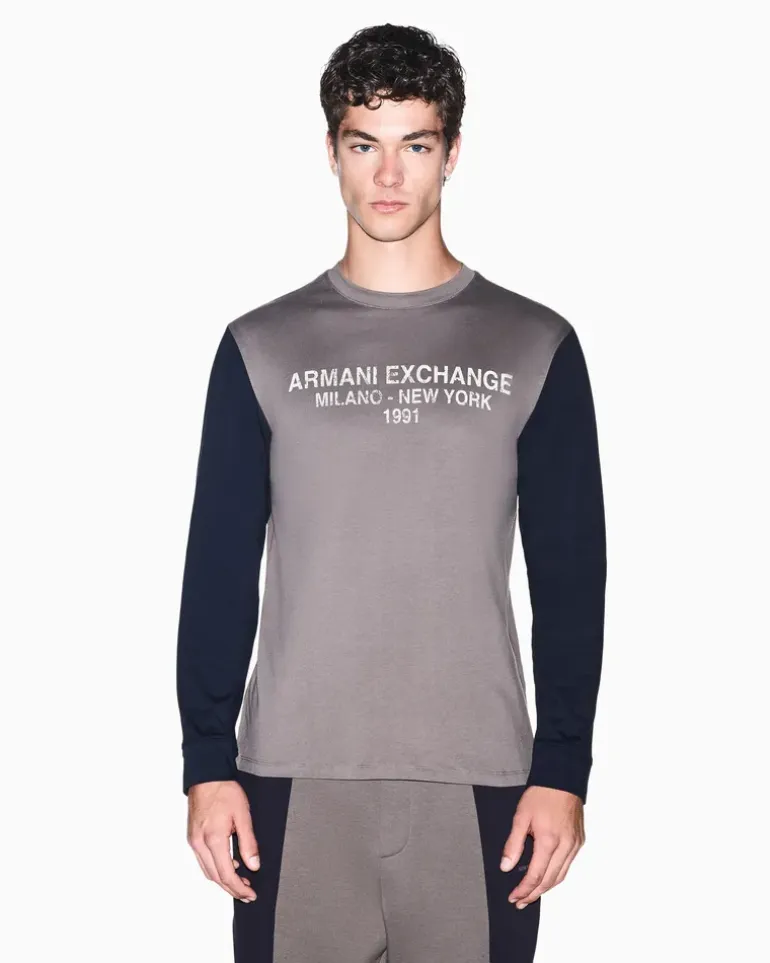 Regular Fit Langarmshirt aus Baumwolljersey mit Schriftzug Braun
