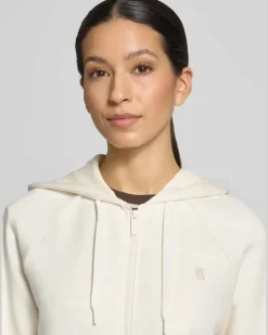 Regular Fit Sweatjacke aus Viskose-Mix mit Logo-Stitching Offwhite
