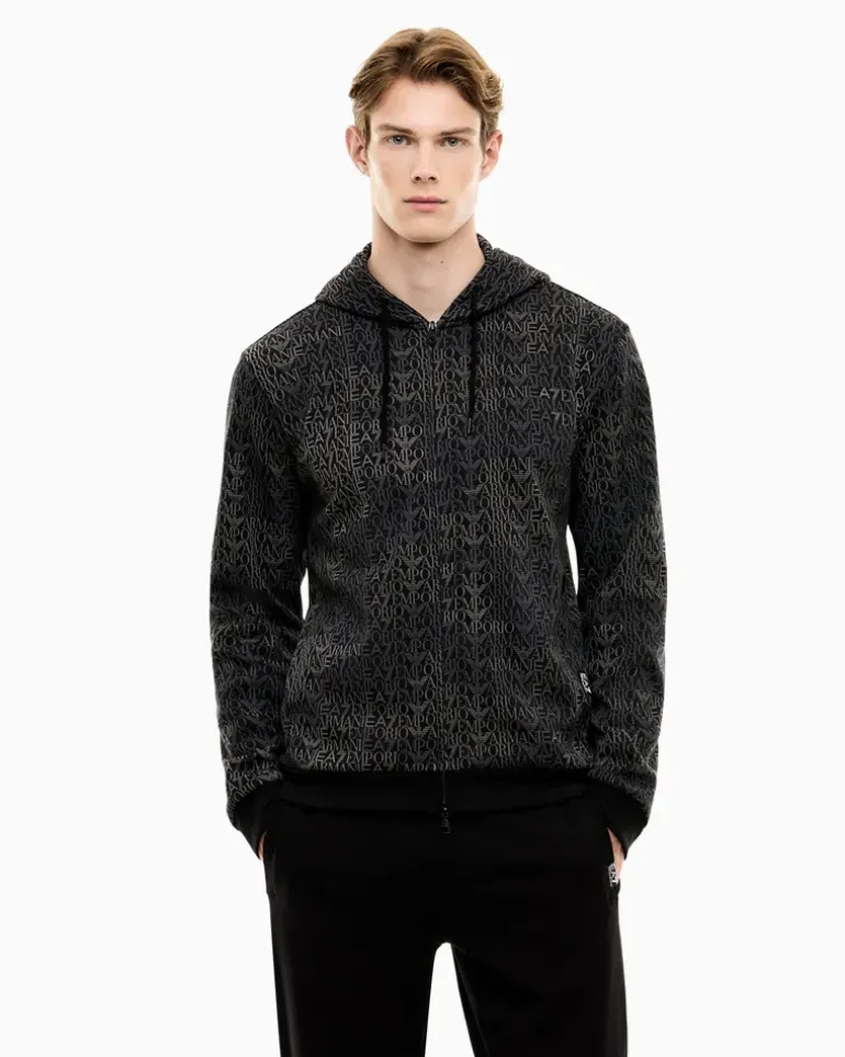 Regular Fit Sweatjacke Logo Series mit Monogramm-Muster Schwarz