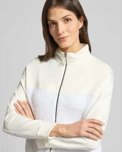 Regular Fit Sweatjacke mit Strickbesatz Offwhite