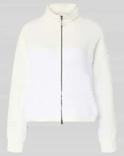 Regular Fit Sweatjacke mit Strickbesatz Offwhite