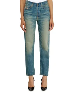 Regular Jeans High Waist 1981 D-Went, Mittelblau, Knopfverschluss
