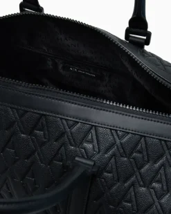 Reisetasche mit geprägtem Muster und Schulterriemen Schwarz
