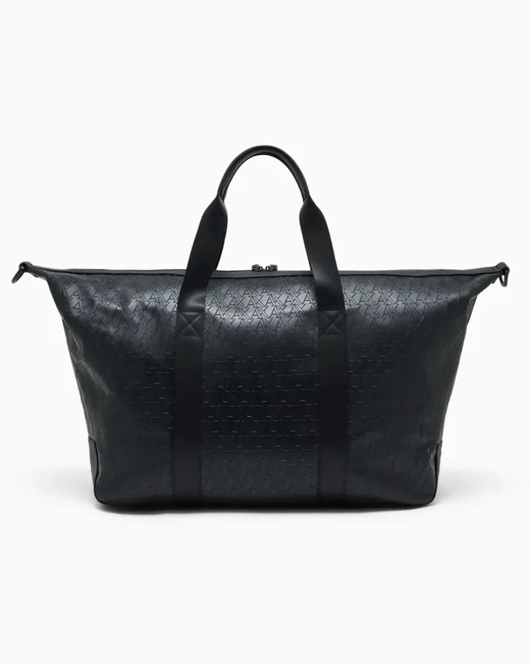 Reisetasche mit geprägtem Muster und einem Schultergurt Schwarz