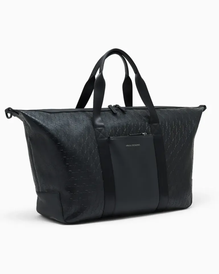 Reisetasche mit geprägtem Muster und einem Schultergurt Schwarz